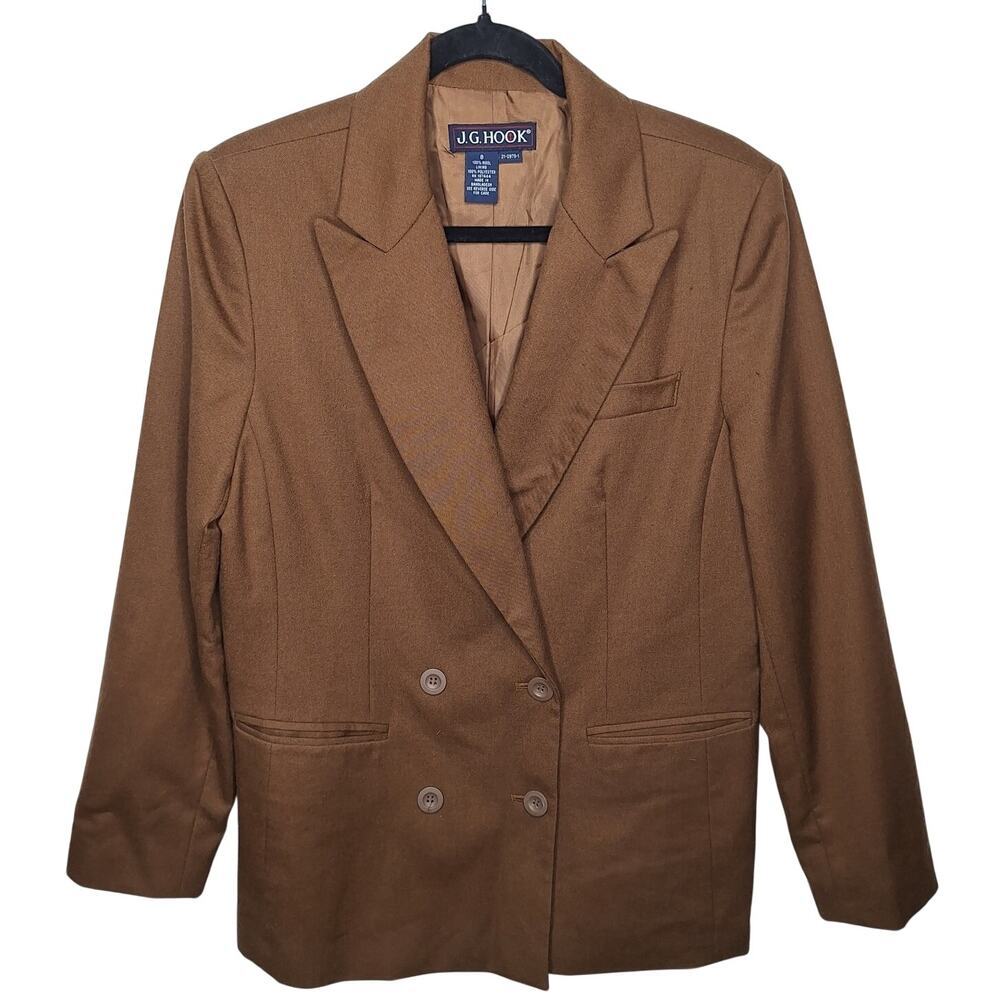 Vintage 90s Double Breasted Blazer Wool Jacket 8 Academia Preppy Brown J.G. Hook